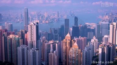 在香港城市景观市区的空中轮廓线